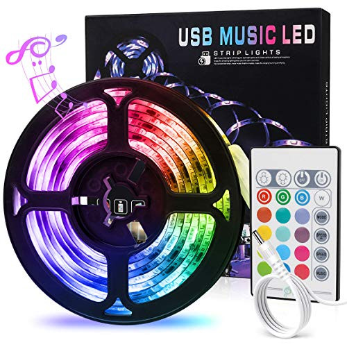 Tanbaby LED Strip Lights 6.56ft TV LED Backlight with Remote, LED Strip Lights for Bedroom, Rope Light 24Key Remote Sync to Music, RGB 5050 LEDs Color Changing Lights Waterproof for Room, Bedroom, TV,