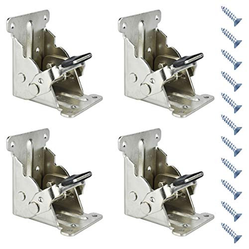 Folding Brackets 4 Pcs 0-90 Degree Lock Extension Support for Table Bed Leg Sliver Steel Foldable Hinge Hardware with Screws (0-90 Degrees, Sliver)