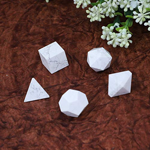 PYOR Howlite Sacred Gemstone 5 Pcs Geometry Set Reiki Healing Crystal Energy Generator Aura Cleansing EMF Protection Good Luck Gift