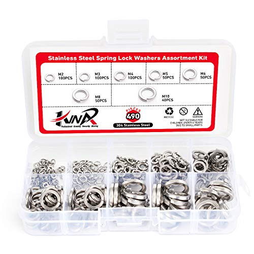 490Pcs 7-Size Stainless Steel Spring Lock Washers Assortment Kit Split Lock Washers for M2 M3 M4 M5 M6 M8 M10 Screws Bolt