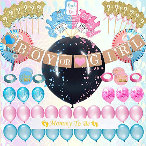 Gender Reveal Party Supplies Pack - 105 Pieces Gender Reveal Decorations | 36 Gender Reveal Balloon Boy OR Girl Banner | Foil Latex Balloons | Mummy To Be Sash/Gender Reveal Props Gender Reveal Party Supplies Pack - 105 Pieces Gender Reveal Decorations | 36 Gender Reveal Balloon Boy OR Girl Banner | Foil Latex Balloons | Mummy To Be Sash/Gender Reveal Props