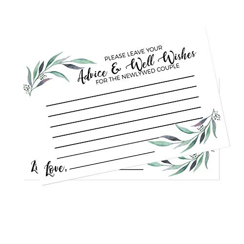 50 Greenery Foliage Wedding Advice Cards for Advice & Well Wishes for the Happy Couple - Bridal Shower Wedding Shower Games Note Card Marriage Best Words of Wisdom