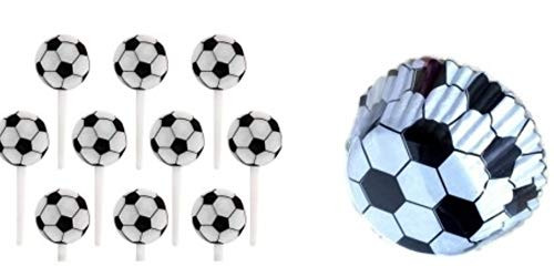 S&C Party 36 Soccer Ball Cupcake Toppers and 50 Liners for Baking Cups, Supplies Bundle