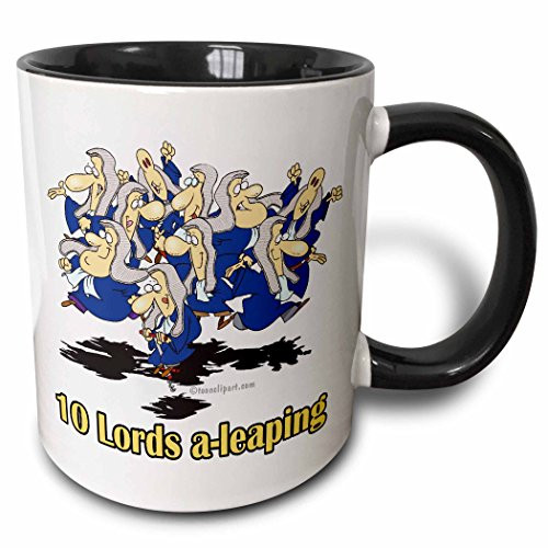 3dRose 104422_4""Ten Lords A-Leaping" Two Tone Mug 11 oz Black/White