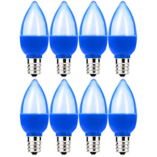 8 Pack c7 LED Blue Light Bulb 1W Night Light Bulb Mini LED Bulb Candelabra E12 Base Decor Blue Bulbs or Salt Lamp, String Lights, Window Candle, Indoor or Outdoor Use Salt Light Bulb c7 LED Bulb