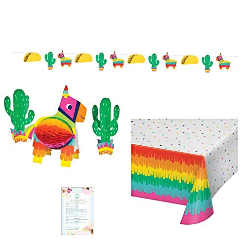 Fiesta Pinata Tablecover, 3pc Centerpiece, and Banner for Parties, Showers, and Events) with Party Planning Checklist