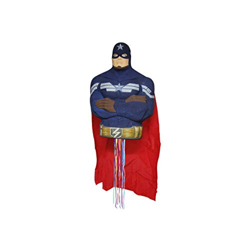 Hand Made Paper Pinata American Hero, Blue, Gray, Large, Pull String