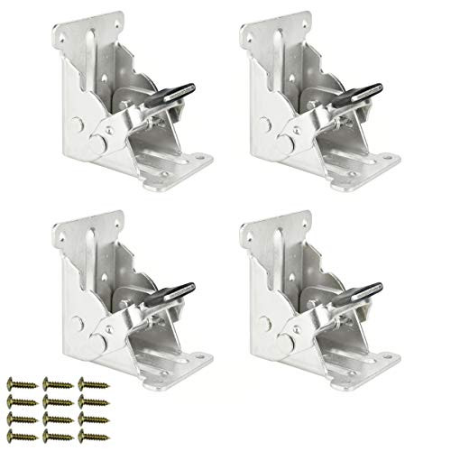 Folding Brackets 4 PCS Lock Extension Support for Table Bed Leg Bronze Steel Foldable Hinge Hardware with Screws (Sliver)