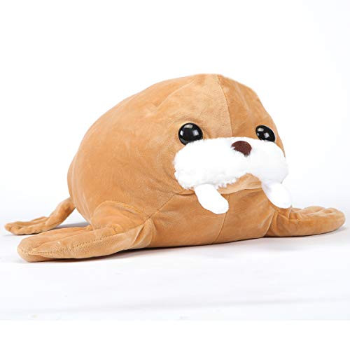 Walrus Stuffed Animal Stretchy Walrus Plush Pillow Lifelike Stuffed Sea Animal Cuddly Gift for Kids Fluffy Companion Brown 18"