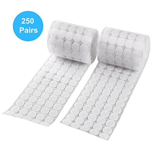 Sticky Back Coins Hook and Loop Dots Self Adhesive Dot Tapes Roll 3/4" Diameter 500pcs(250 Pair) - White