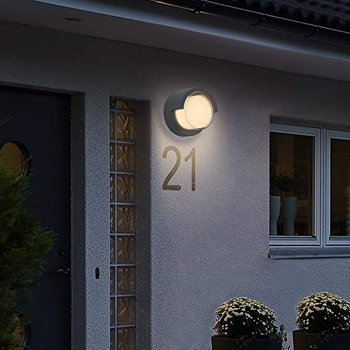Porch Light fixtures Outdoor Wall Light 12W LED Lamps Waterproof Indoor Modern Lighting Fixtures 6000K Cool White Wall Mount Light for Porch Courtyards Round Matte Gray Finish
