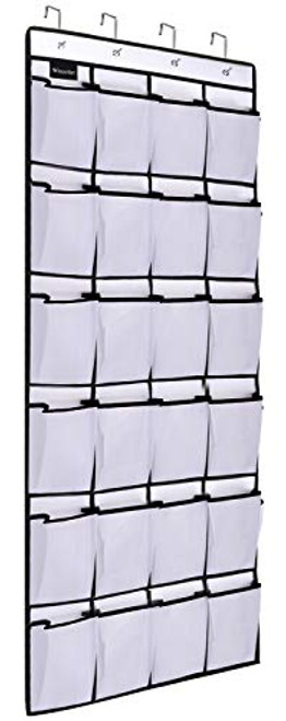 Over The Door Shoe Organizer, Clear Hanging Shoe Bag Closet Organizer, Fabric Shoe Rack Holder Storage, 24 Large Mesh Pockets Shoe Hanger - White Over The Door Shoe Organizer, Clear Hanging Shoe Bag Closet Organizer, Fabric Shoe Rack Holder Storage, 24 Large Mesh Pockets Shoe Hanger - White
