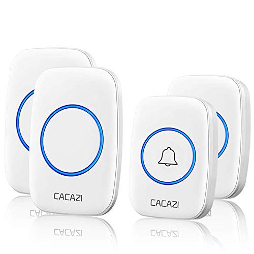 Wireless Doorbell, Plug-in Receiver, Waterproof Push Button with 1000 Ft Operating Range, 4 Volume Levels, 58 Chimes, LED flash & CD Sound For Home, Office, Classroom (2 Buttons + 2 Receivers, White)