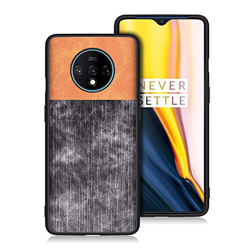 Lnobern Case for OnePlus 7T,Denim Anti Slip TPU Soft Back Shell for OnePlus 7T Case (Grey, for OnePlus 7T)