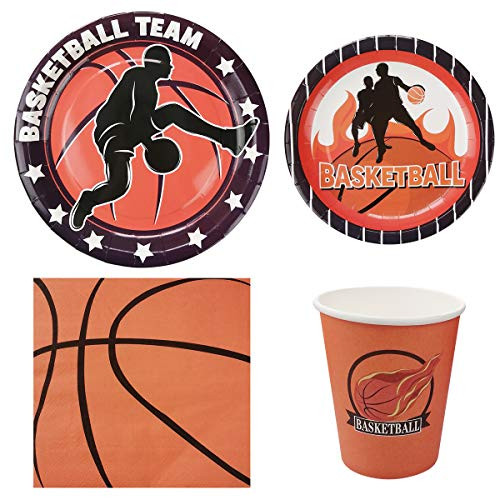 Cieovo Basketball Party Supplies Pack Serving 16 Guests, Including Dinner Plates, Luncheon Napkins and Cups Disposable Tableware Set Kit for Sport Basketball Theme Baby Shower Birthday Party Decoration