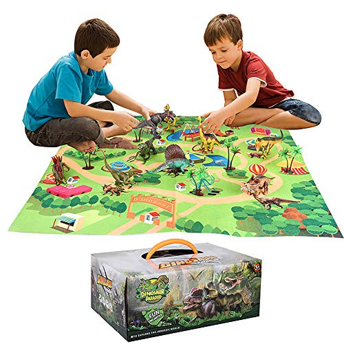sunwuking Dinosaur Toy Figure with Activity Play Mat & Trees, Educational Realistic Dinosaur Playset to Create a Realistic Dino World