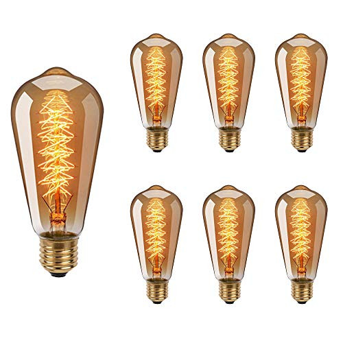 Dimmable 40W Edison Light Bulbs ST64 Filament Vintage Bulb Antique Style Incandescent Light Bulbs - E26 Base - Clear Glass - Spiral Lamp (6 Pack) for Chandeliers Wall Sconces Pendant Lighting