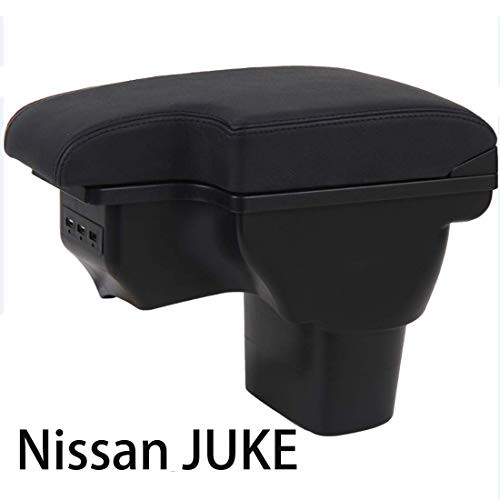 HRCHCG Center Consoles Armrest for Nissan Juke 2011-2019 Double Layer Storage Box with 3 USB Port Black Stitching
