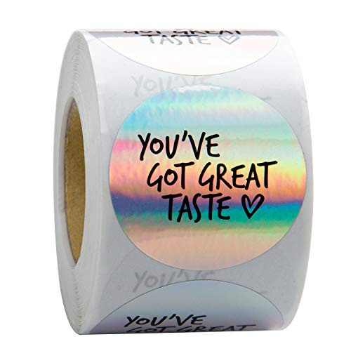 WRAPAHOLIC You've Got Great Taste Stickers - Black Ink Holographic Silver Business Thank You Stickers, Shipping Stickers - 2 x 2 Inch 500 Total Labels WRAPAHOLIC You've Got Great Taste Stickers - Black Ink Holographic Silver Business Thank You Stickers, Shipping Stickers - 2 x 2 Inch 500 Total Labels