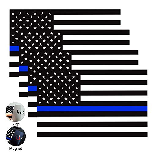 BOKA Upgraded US Flag Decal,Reflective Thin Blue Line Decal Sticker for Car Trucks,American USA Flag Vinyl Window Bumper Sticker Honoring Police Law Enforcement,Non Fade,Reusable,3x5in(4 Pack)