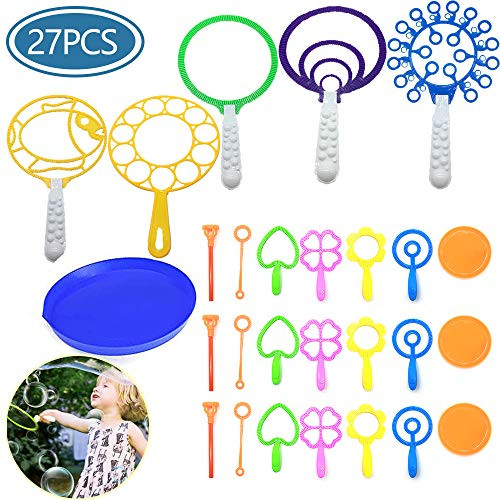 Goging Bubble Wands Set, Big Bubble Wands Toy Set for Kids Creative Funny Large Bubble Wands with Tray Bulk Bubbles Maker for Summer Outdoor Activity Party Favors (27 PCS)