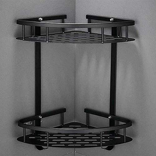 Gavenia Bathroom Shelf (No Drilling) Durable Aluminum Shower Shelf Kitchen Storage Basket Adhesive Suction Corner Shelves Shower Caddy?2 Tiers?black?