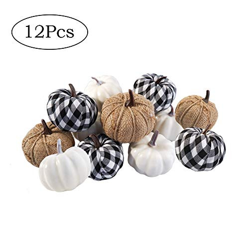 Ticlooc 12pcs Mixed Artificial Pumpkins Fake Harvest Pumpkins for Fall Wedding Thanksgiving Halloween Decoration