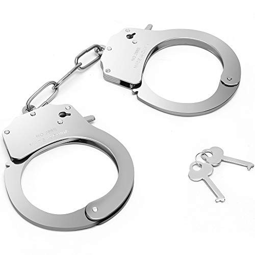 Mebber Adjustable Double Lock Handcuffs Kits for Cop Police Fancy Dress Up Cosplay (Silver)