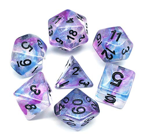 HD Dice DND Dice Set RPG Glitter Dice Fit Dungeons and Dragons D&D Pathfinder MTG Role Playing Games Polyhedral Dice Transparent Dice with Purple & Blue Swirls