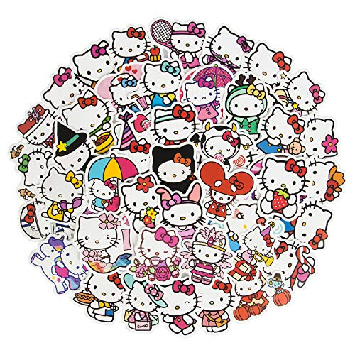 Cute Hello Kitty Stickers for Laptop, 50Pcs Lovely Waterproof Water Bottle Stickers for Skateboard Cup Guitar Luggage, Kawaii Vinyl Aesthetic Stickers for Kids Girls Teens
