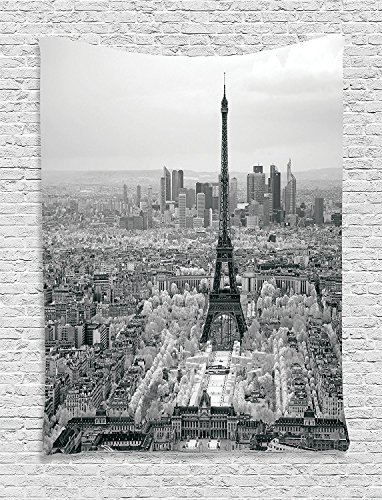 Ambesonne Eiffel Tower Tapestry, Eiffel Tower Paris City Structure Morning Scenic Monochrome Urban View, Wall Hanging for Bedroom Living Room Dorm Decor, 40" X 60", Grey