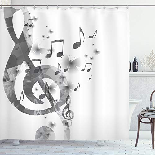 Ambesonne Music Shower Curtain, Music with G-Clef Key Instrument Monochrome Creative Rhythmic Ornate Design, Cloth Fabric Bathroom Decor Set with Hooks, 75" Long, White Grey Ambesonne Music Shower Curtain, Music with G-Clef Key Instrument Monochrome Creative Rhythmic Ornate Design, Cloth Fabric Bathroom Decor Set with Hooks, 75" Long, White Grey