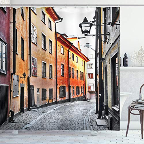 Ambesonne Wanderlust Shower Curtain, Streets of Stockholm Old Town Famous Landmark Pavement Europe, Cloth Fabric Bathroom Decor Set with Hooks, 84" Long Extra, Brown Grey Ambesonne Wanderlust Shower Curtain, Streets of Stockholm Old Town Famous Landmark Pavement Europe, Cloth Fabric Bathroom Decor Set with Hooks, 84" Long Extra, Brown Grey