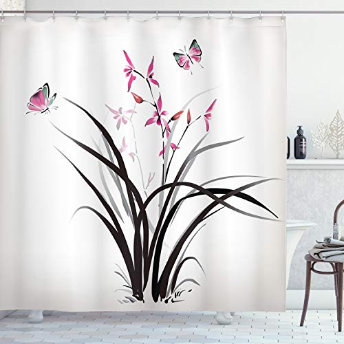Ambesonne Butterfly Shower Curtain, Chinese Orchid and Butterfly Exotic Wild Mysterious Ink Style Print Home, Cloth Fabric Bathroom Decor Set with Hooks, 75" Long, Brown Cream Ambesonne Butterfly Shower Curtain, Chinese Orchid and Butterfly Exotic Wild Mysterious Ink Style Print Home, Cloth Fabric Bathroom Decor Set with Hooks, 75" Long, Brown Cream
