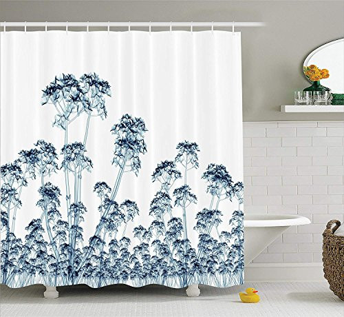 Ambesonne Flower Shower Curtain, X-ray Photo of a Tropical Forest Exotic Trees Plants Nature Negative Art Print, Cloth Fabric Bathroom Decor Set with Hooks, 70" Long, Teal White