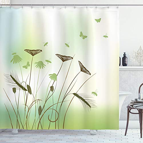 Ambesonne Butterfly Shower Curtain, Silhouette of Dragonflies Bees Butterflies Flying All Over The Flowers Spring Theme, Cloth Fabric Bathroom Decor Set with Hooks, 70" Long, Green Ambesonne Butterfly Shower Curtain, Silhouette of Dragonflies Bees Butterflies Flying All Over The Flowers Spring Theme, Cloth Fabric Bathroom Decor Set with Hooks, 70" Long, Green