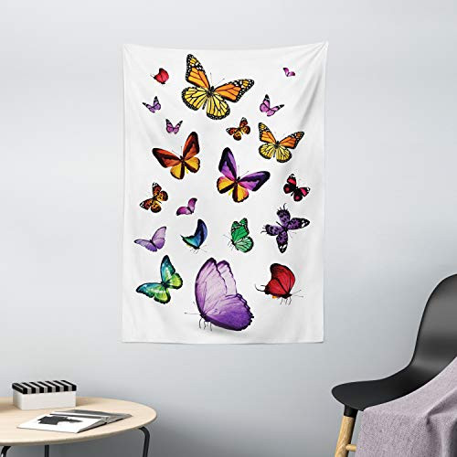 Ambesonne Butterfly Tapestry, Arrangement of Different Colored Flying Butterflies Independent Spirit Animal, Wall Hanging for Bedroom Living Room Dorm Decor, 40" X 60", Purple Orange
