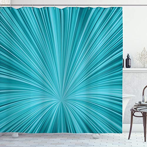 Ambesonne Teal Shower Curtain, Abstract Vortex Design with Fireworks Celebration Monochrome Artwork, Cloth Fabric Bathroom Decor Set with Hooks, 70" Long, Turquoise Teal