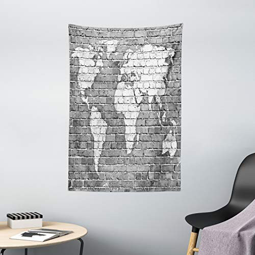 Ambesonne Modern Tapestry, Empty Modern Lounge Area with Large Window and View of Sea Waves Rocks Art, Wall Hanging for Bedroom Living Room Dorm Decor, 60" X 80", Tan Blue