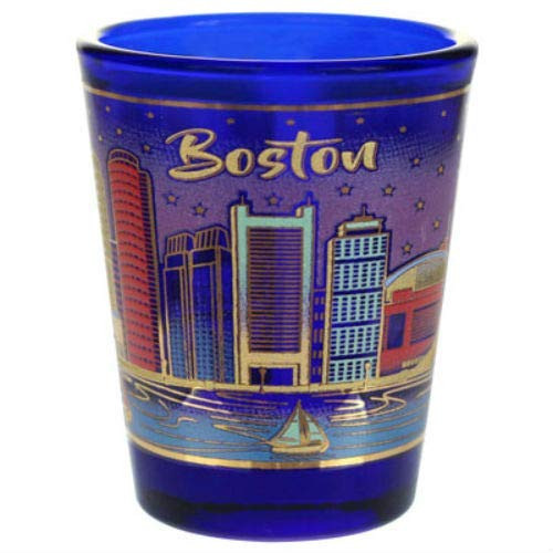 Boston Massachusetts Skyline Metallic Blue Shot Glass
