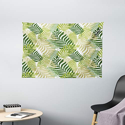 Ambesonne Leaf Tapestry, Tropic Exotic Palm Tree Leaves Natural Botanical Spring Summer Contemporary Graphic, Wide Wall Hanging for Bedroom Living Room Dorm, 60" X 40", Green Ecru