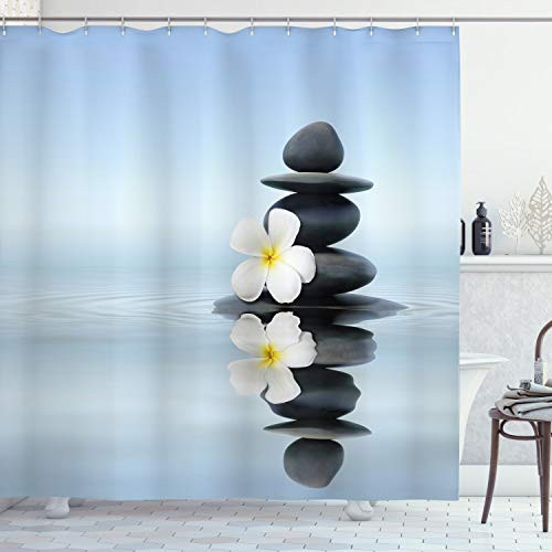 Ambesonne Spa Shower Curtain, Hot Massage Stones with Frangipani Plumera Reflection on The Waters, Cloth Fabric Bathroom Decor Set with Hooks, 70" Long, Black and White Ambesonne Spa Shower Curtain, Hot Massage Stones with Frangipani Plumera Reflection on The Waters, Cloth Fabric Bathroom Decor Set with Hooks, 70" Long, Black and White