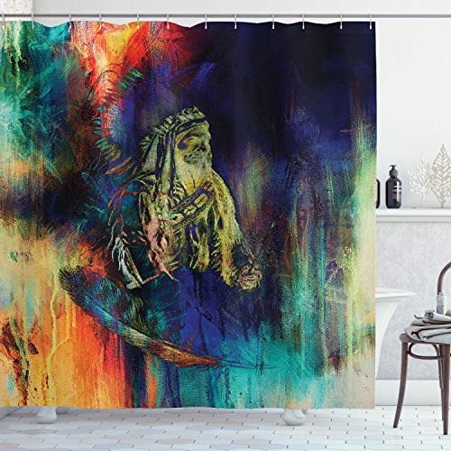 Ambesonne Tribal Shower Curtain, Grungy Futuristic Design of Foreman Bull with Motley Effect, Cloth Fabric Bathroom Decor Set with Hooks, 70" Long, Navy Green Ambesonne Tribal Shower Curtain, Grungy Futuristic Design of Foreman Bull with Motley Effect, Cloth Fabric Bathroom Decor Set with Hooks, 70" Long, Navy Green