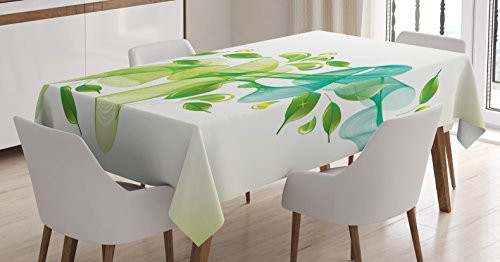 Ambesonne Abstract Tablecloth, Floral Design with Water Touch Inspired Modern Details Artwork, Rectangular Table Cover for Dining Room Kitchen Decor, 60" X 90", Yellow Green
