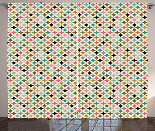 Ambesonne Geometric Curtains, White Backdrop Image of Diamond Colorful Crystal Like Triangle Shapes Art Image, Living Room Bedroom Window Drapes 2 Panel Set, 108" X 84", Ivory Pink