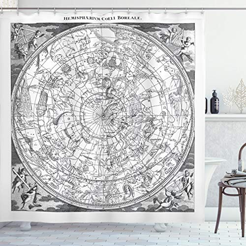 Ambesonne Constellation Shower Curtain, Detailed Vintage Boreal Hemisphere Astronomy Antique Artwork Print, Cloth Fabric Bathroom Decor Set with Hooks, 70" Long, Grey Ambesonne Constellation Shower Curtain, Detailed Vintage Boreal Hemisphere Astronomy Antique Artwork Print, Cloth Fabric Bathroom Decor Set with Hooks, 70" Long, Grey