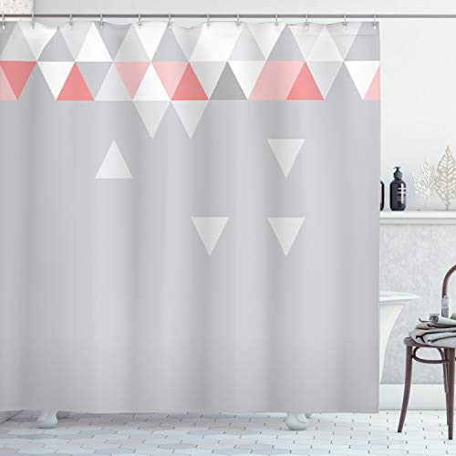 Ambesonne Abstract Shower Curtain, Geometric Triangles Polygonal Style Modern Symmetric Forms Art Pattern, Cloth Fabric Bathroom Decor Set with Hooks, 84" Long Extra, Grey Coral