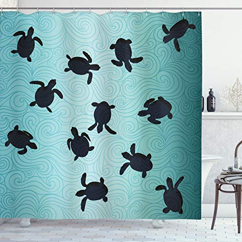 Ambesonne Marine Shower Curtain, Baby Sea Turtles Swimming Silhouette from The Bottom of Ocean Underwater Display, Cloth Fabric Bathroom Decor Set with Hooks, 84" Long Extra, Teal Blue Ambesonne Marine Shower Curtain, Baby Sea Turtles Swimming Silhouette from The Bottom of Ocean Underwater Display, Cloth Fabric Bathroom Decor Set with Hooks, 84" Long Extra, Teal Blue