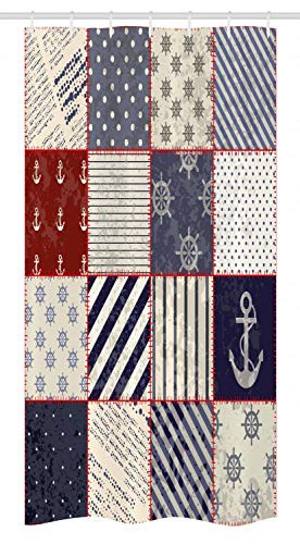 Ambesonne Nautical Stall Shower Curtain, Maritime and Nautical Life Design with Vintage Sailor Knot Anchor Motifs, Fabric Bathroom Decor Set with Hooks, 36 W x 72 L Inches, Vermilion Blue Ivory