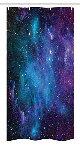 Ambesonne Outer Space Stall Shower Curtain, Galaxy Stars in Space Celestial Astronomic Planets in The Universe Milky Way, Fabric Bathroom Decor Set with Hooks, 36" X 72", Navy Purple
